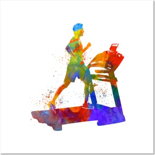 Young man treadmill in watercolor Posters and Art